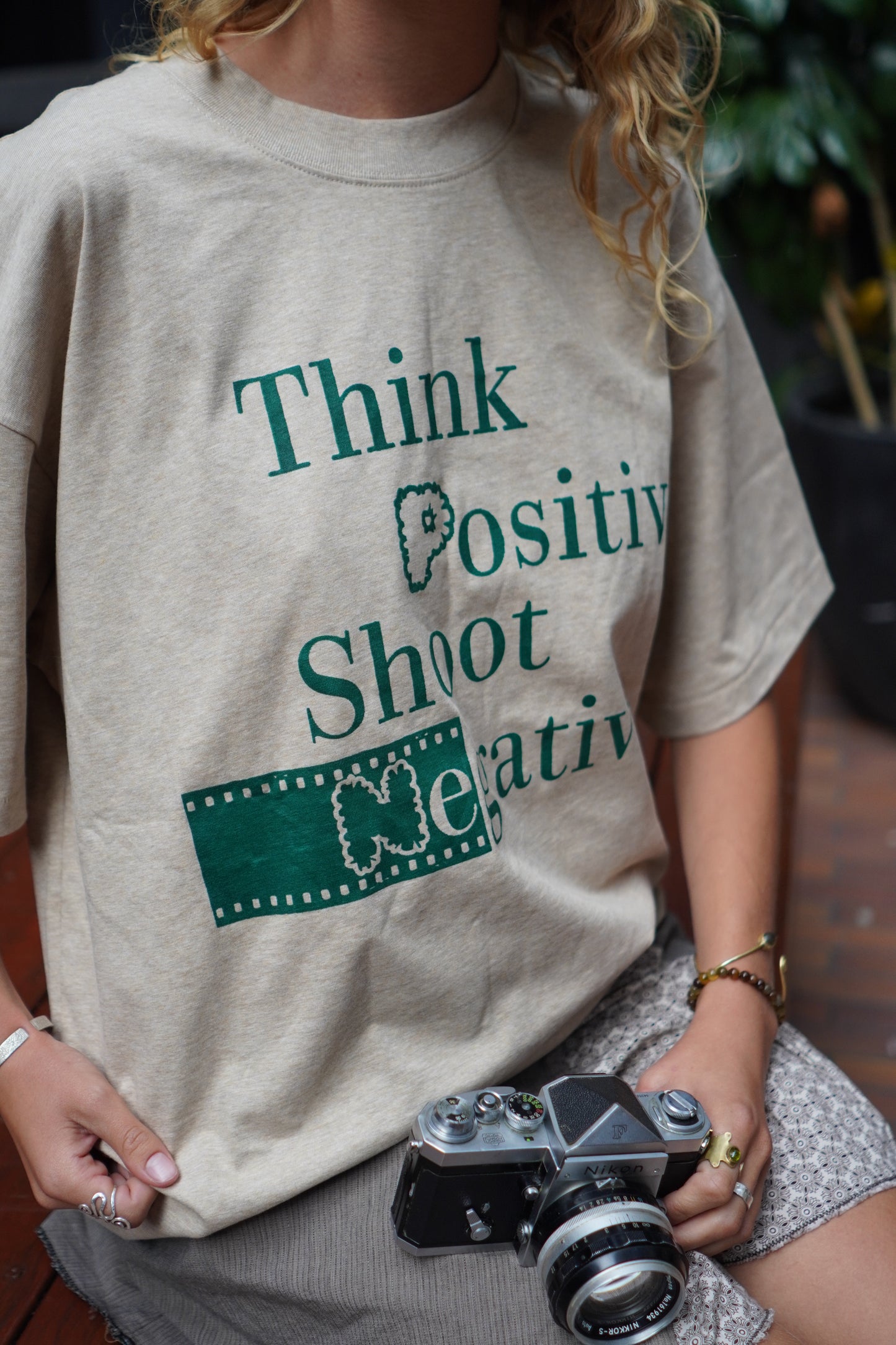 FilmNeverDie 'Think Positive, Shoot Negative' Tee - Grey/Green