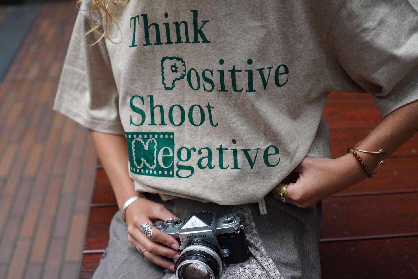 FilmNeverDie 'Think Positive, Shoot Negative' Tee - Grey/Green